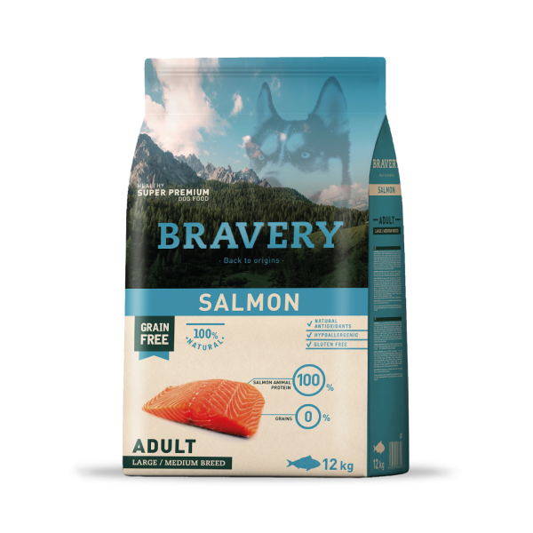 BRAVERY ADULTO MEDIAN/GRANDE SALMON 12 KG