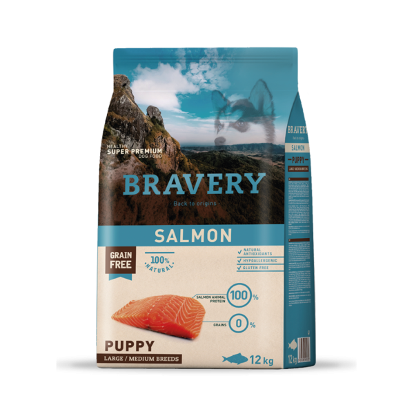 BRAVERY PUPPY MEDIANA/GRANDE SALMÓN 12 KG