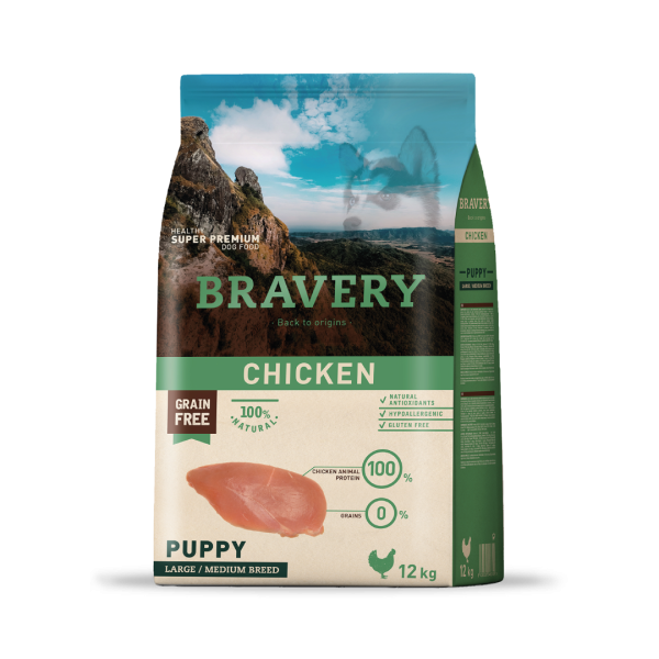 BRAVERY PUPPY MEDIANA/GRANDE POLLO 12 KG