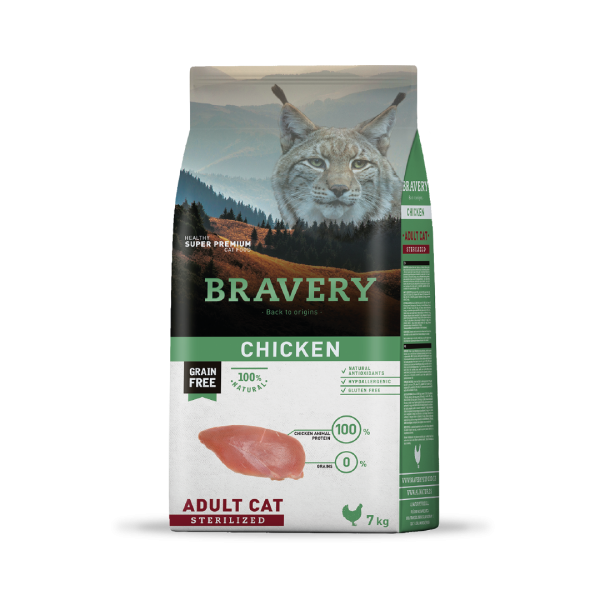 BRAVERY GATO ADULTO ESTERILIZADO POLLO 7KG